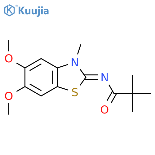 N-(2Z)-5,6-dimethoxy-3-methyl-2,3-dihydro-1,3-benzothiazol-2-ylidene-2,2-dimethylpropanamide structure