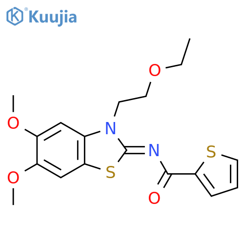 N-(2Z)-3-(2-ethoxyethyl)-5,6-dimethoxy-2,3-dihydro-1,3-benzothiazol-2-ylidenethiophene-2-carboxamide structure