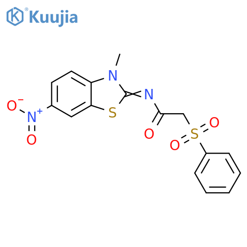 2-(benzenesulfonyl)-N-(2E)-3-methyl-6-nitro-2,3-dihydro-1,3-benzothiazol-2-ylideneacetamide structure