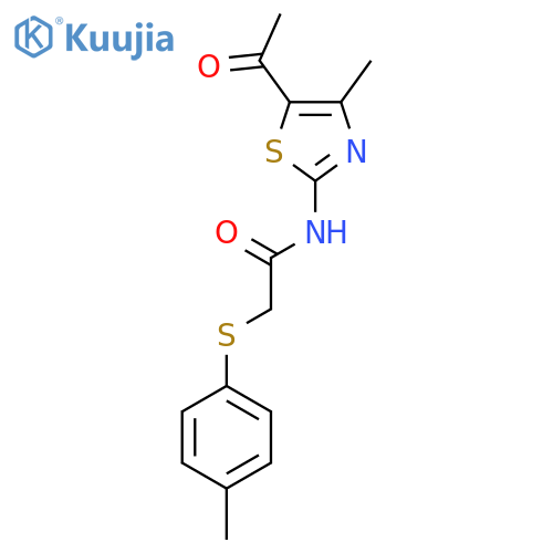 N-(5-acetyl-4-methyl-1,3-thiazol-2-yl)-2-(4-methylphenyl)sulfanylacetamide structure