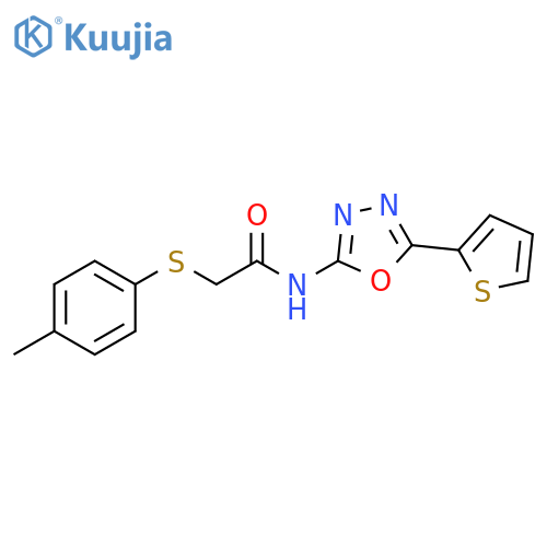 2-(4-methylphenyl)sulfanyl-N-5-(thiophen-2-yl)-1,3,4-oxadiazol-2-ylacetamide structure