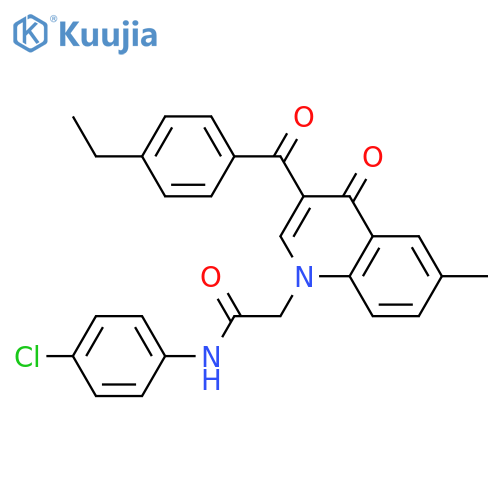 N-(4-chlorophenyl)-2-3-(4-ethylbenzoyl)-6-methyl-4-oxo-1,4-dihydroquinolin-1-ylacetamide structure