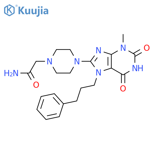 2-[4-[3-methyl-2,6-dioxo-7-(3-phenylpropyl)purin-8-yl]piperazin-1-yl]acetamide structure