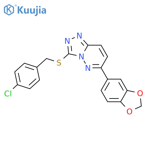 6-(2H-1,3-benzodioxol-5-yl)-3-{(4-chlorophenyl)methylsulfanyl}-1,2,4triazolo4,3-bpyridazine structure
