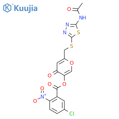 6-{(5-acetamido-1,3,4-thiadiazol-2-yl)sulfanylmethyl}-4-oxo-4H-pyran-3-yl 5-chloro-2-nitrobenzoate structure