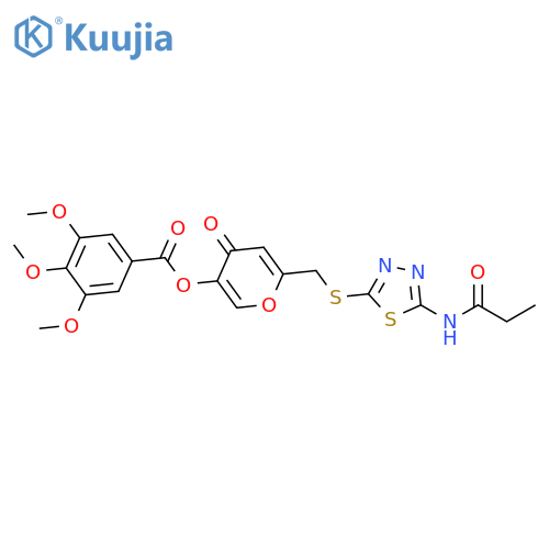 4-oxo-6-{(5-propanamido-1,3,4-thiadiazol-2-yl)sulfanylmethyl}-4H-pyran-3-yl 3,4,5-trimethoxybenzoate structure