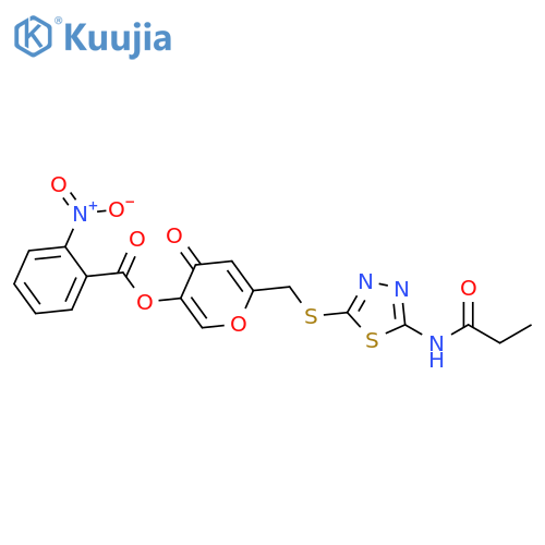 4-oxo-6-{(5-propanamido-1,3,4-thiadiazol-2-yl)sulfanylmethyl}-4H-pyran-3-yl 2-nitrobenzoate structure