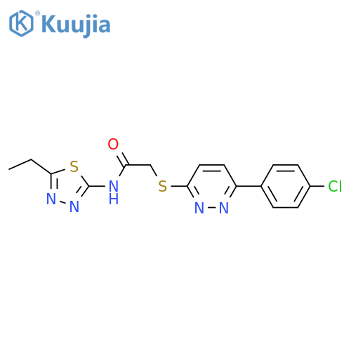2-{6-(4-chlorophenyl)pyridazin-3-ylsulfanyl}-N-(5-ethyl-1,3,4-thiadiazol-2-yl)acetamide structure