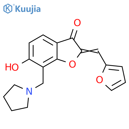(2Z)-2-(furan-2-yl)methylidene-6-hydroxy-7-(pyrrolidin-1-yl)methyl-2,3-dihydro-1-benzofuran-3-one structure