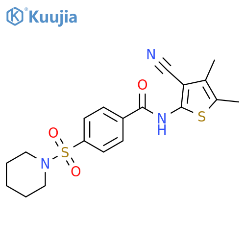 N-(3-cyano-4,5-dimethylthiophen-2-yl)-4-(piperidine-1-sulfonyl)benzamide structure