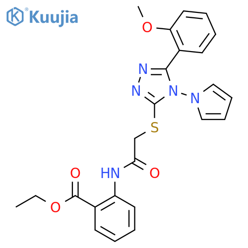 ethyl 2-(2-{5-(2-methoxyphenyl)-4-(1H-pyrrol-1-yl)-4H-1,2,4-triazol-3-ylsulfanyl}acetamido)benzoate structure