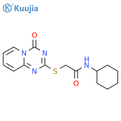 N-cyclohexyl-2-({4-oxo-4H-pyrido1,2-a1,3,5triazin-2-yl}sulfanyl)acetamide structure
