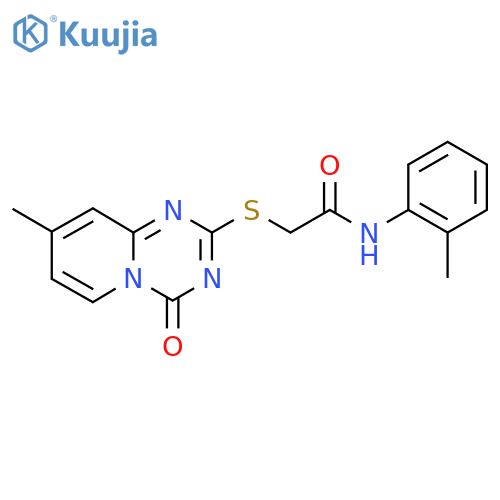 2-({8-methyl-4-oxo-4H-pyrido1,2-a1,3,5triazin-2-yl}sulfanyl)-N-(2-methylphenyl)acetamide structure