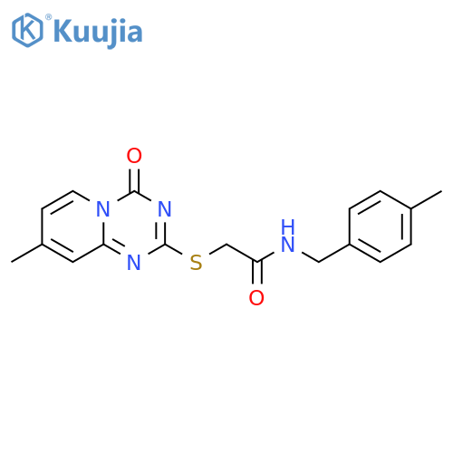2-({8-methyl-4-oxo-4H-pyrido1,2-a1,3,5triazin-2-yl}sulfanyl)-N-(4-methylphenyl)methylacetamide structure