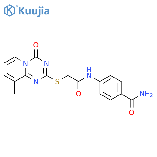 4-2-({9-methyl-4-oxo-4H-pyrido1,2-a1,3,5triazin-2-yl}sulfanyl)acetamidobenzamide structure