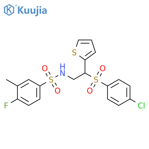 N-2-(4-chlorobenzenesulfonyl)-2-(thiophen-2-yl)ethyl-4-fluoro-3-methylbenzene-1-sulfonamide structure