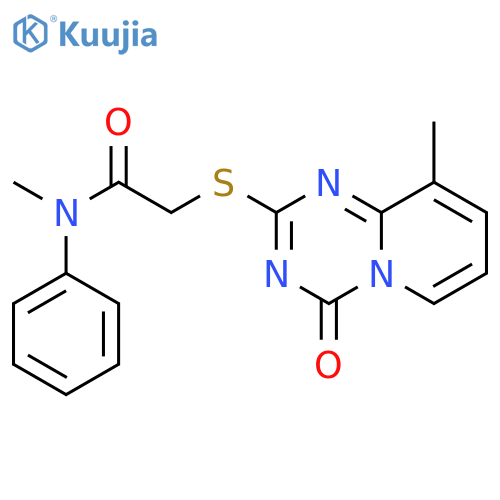 N-methyl-2-({9-methyl-4-oxo-4H-pyrido1,2-a1,3,5triazin-2-yl}sulfanyl)-N-phenylacetamide structure