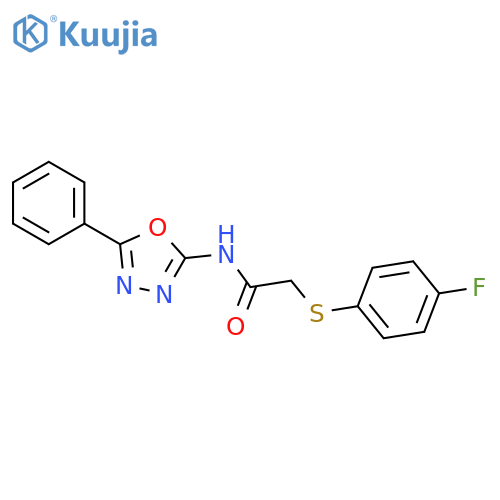 2-(4-fluorophenyl)sulfanyl-N-(5-phenyl-1,3,4-oxadiazol-2-yl)acetamide structure