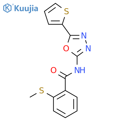 2-(methylsulfanyl)-N-5-(thiophen-2-yl)-1,3,4-oxadiazol-2-ylbenzamide structure