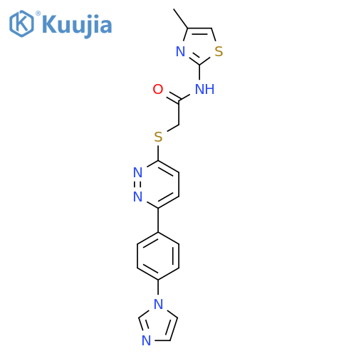 2-({6-4-(1H-imidazol-1-yl)phenylpyridazin-3-yl}sulfanyl)-N-(4-methyl-1,3-thiazol-2-yl)acetamide structure