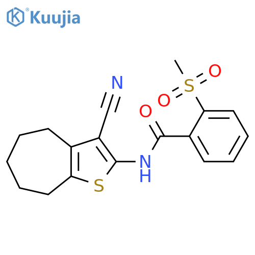 N-{3-cyano-4H,5H,6H,7H,8H-cycloheptabthiophen-2-yl}-2-methanesulfonylbenzamide structure