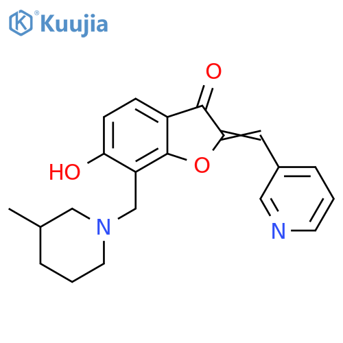 (2Z)-7-[(3-methylpiperidin-1-ium-1-yl)methyl]-3-oxo-2-(pyridin-3-ylmethylidene)-1-benzofuran-6-olate structure