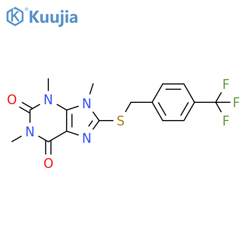 1,3,9-trimethyl-8-({4-(trifluoromethyl)phenylmethyl}sulfanyl)-2,3,6,9-tetrahydro-1H-purine-2,6-dione structure