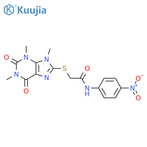 N-(4-nitrophenyl)-2-(1,3,9-trimethyl-2,6-dioxo-2,3,6,9-tetrahydro-1H-purin-8-yl)sulfanylacetamide structure
