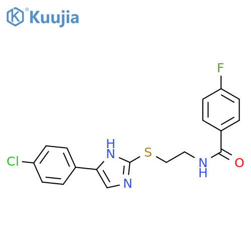 N-(2-{5-(4-chlorophenyl)-1H-imidazol-2-ylsulfanyl}ethyl)-4-fluorobenzamide structure