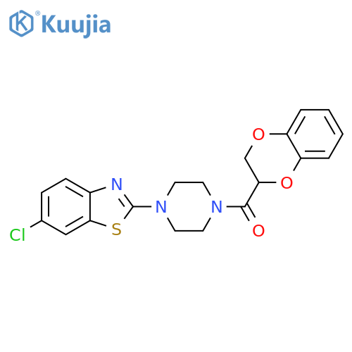 6-chloro-2-4-(2,3-dihydro-1,4-benzodioxine-2-carbonyl)piperazin-1-yl-1,3-benzothiazole structure