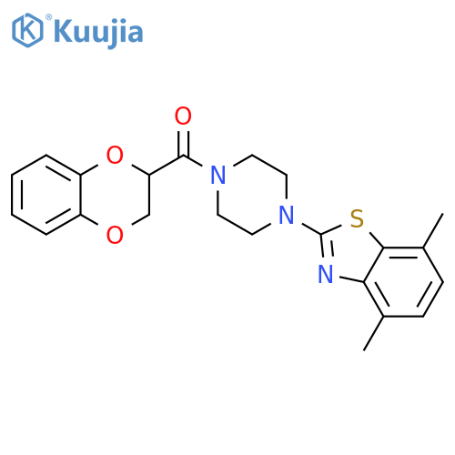 2-4-(2,3-dihydro-1,4-benzodioxine-2-carbonyl)piperazin-1-yl-4,7-dimethyl-1,3-benzothiazole structure