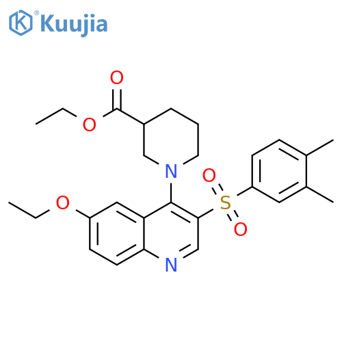 ethyl 1-3-(3,4-dimethylbenzenesulfonyl)-6-ethoxyquinolin-4-ylpiperidine-3-carboxylate structure
