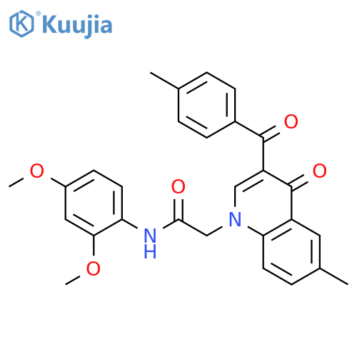 N-(2,4-dimethoxyphenyl)-2-6-methyl-3-(4-methylbenzoyl)-4-oxo-1,4-dihydroquinolin-1-ylacetamide structure