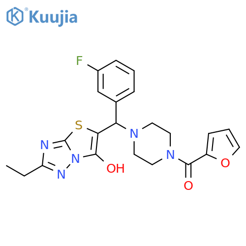 2-ethyl-5-(3-fluorophenyl)4-(furan-2-carbonyl)piperazin-1-ylmethyl-1,2,4triazolo3,2-b1,3thiazol-6-ol structure
