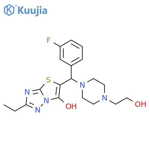 2-ethyl-5-(3-fluorophenyl)4-(2-hydroxyethyl)piperazin-1-ylmethyl-1,2,4triazolo3,2-b1,3thiazol-6-ol structure