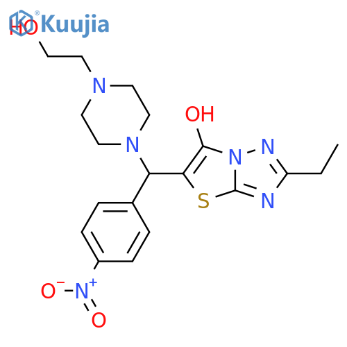 2-ethyl-5-{4-(2-hydroxyethyl)piperazin-1-yl(4-nitrophenyl)methyl}-1,2,4triazolo3,2-b1,3thiazol-6-ol structure
