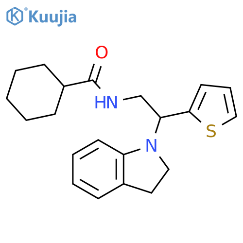 N-2-(2,3-dihydro-1H-indol-1-yl)-2-(thiophen-2-yl)ethylcyclohexanecarboxamide structure