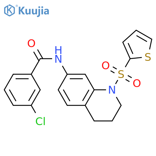 3-chloro-N-1-(thiophene-2-sulfonyl)-1,2,3,4-tetrahydroquinolin-7-ylbenzamide structure