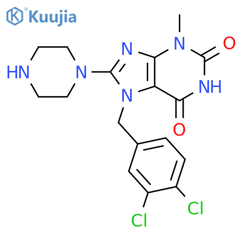 7-(3,4-dichlorophenyl)methyl-3-methyl-8-(piperazin-1-yl)-2,3,6,7-tetrahydro-1H-purine-2,6-dione structure