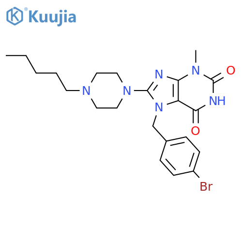 7-(4-bromophenyl)methyl-3-methyl-8-(4-pentylpiperazin-1-yl)-2,3,6,7-tetrahydro-1H-purine-2,6-dione structure