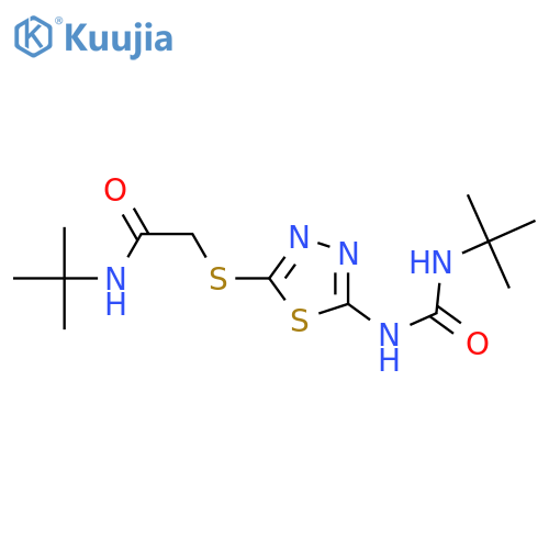 N-tert-butyl-2-({5-(tert-butylcarbamoyl)amino-1,3,4-thiadiazol-2-yl}sulfanyl)acetamide structure