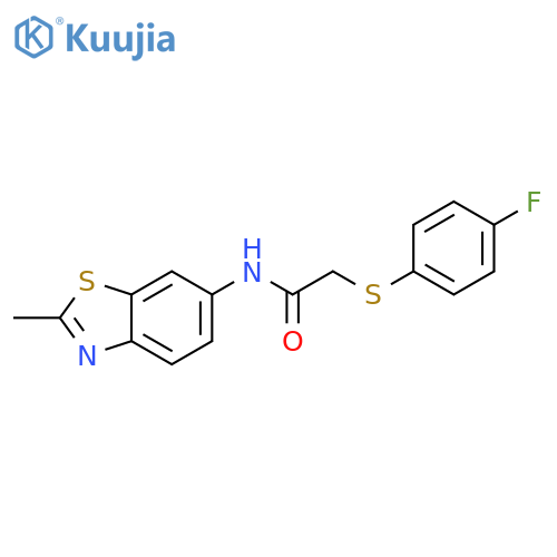 2-(4-fluorophenyl)sulfanyl-N-(2-methyl-1,3-benzothiazol-6-yl)acetamide structure