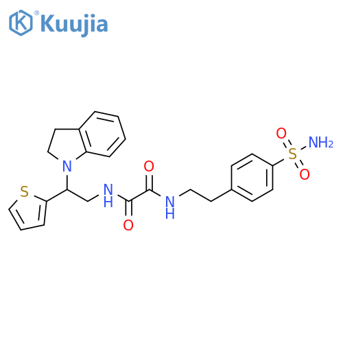 N-2-(2,3-dihydro-1H-indol-1-yl)-2-(thiophen-2-yl)ethyl-N'-2-(4-sulfamoylphenyl)ethylethanediamide structure
