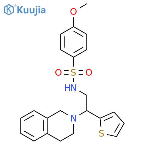 4-methoxy-N-2-(1,2,3,4-tetrahydroisoquinolin-2-yl)-2-(thiophen-2-yl)ethylbenzene-1-sulfonamide structure