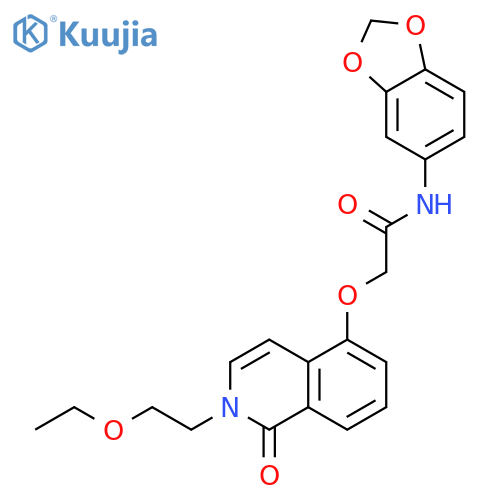 N-(2H-1,3-benzodioxol-5-yl)-2-{2-(2-ethoxyethyl)-1-oxo-1,2-dihydroisoquinolin-5-yloxy}acetamide structure