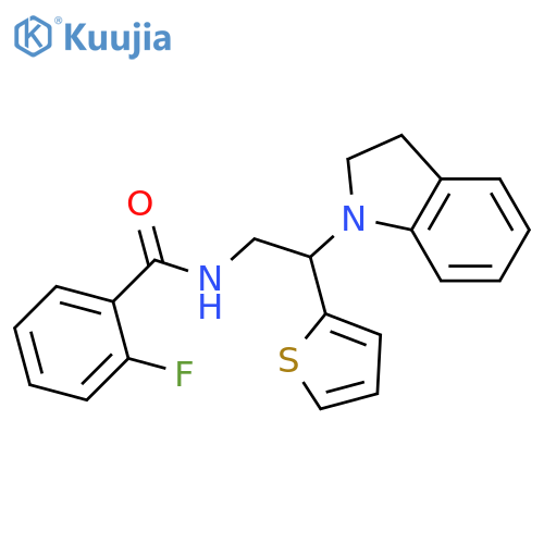 N-2-(2,3-dihydro-1H-indol-1-yl)-2-(thiophen-2-yl)ethyl-2-fluorobenzamide structure