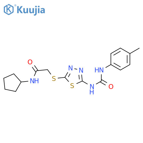 N-cyclopentyl-2-(5-{(4-methylphenyl)carbamoylamino}-1,3,4-thiadiazol-2-yl)sulfanylacetamide structure