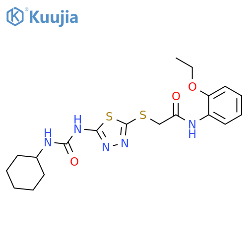 2-({5-(cyclohexylcarbamoyl)amino-1,3,4-thiadiazol-2-yl}sulfanyl)-N-(2-ethoxyphenyl)acetamide structure