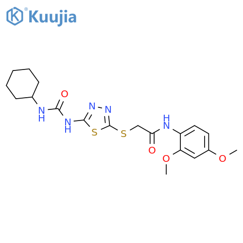 2-({5-(cyclohexylcarbamoyl)amino-1,3,4-thiadiazol-2-yl}sulfanyl)-N-(2,4-dimethoxyphenyl)acetamide structure