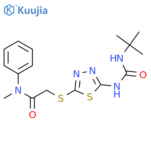 2-({5-(tert-butylcarbamoyl)amino-1,3,4-thiadiazol-2-yl}sulfanyl)-N-methyl-N-phenylacetamide structure